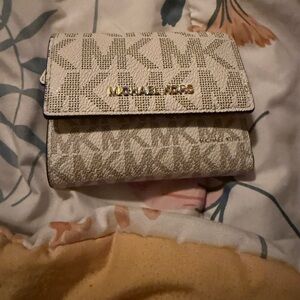 Michael Kors Beige Cream Signature Trifold Wallet
